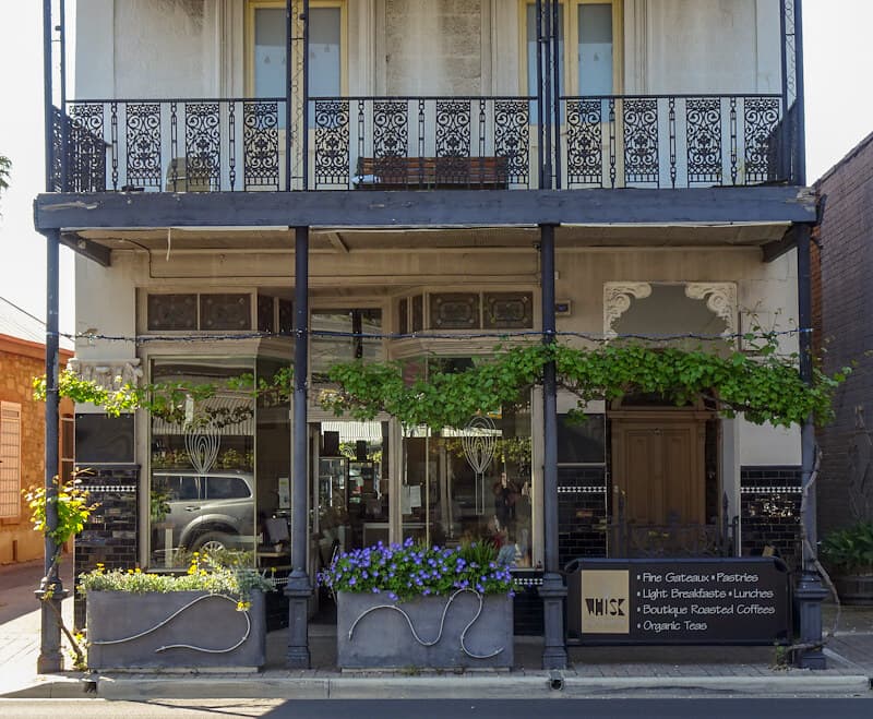 Small Australian high-street shops at dusk